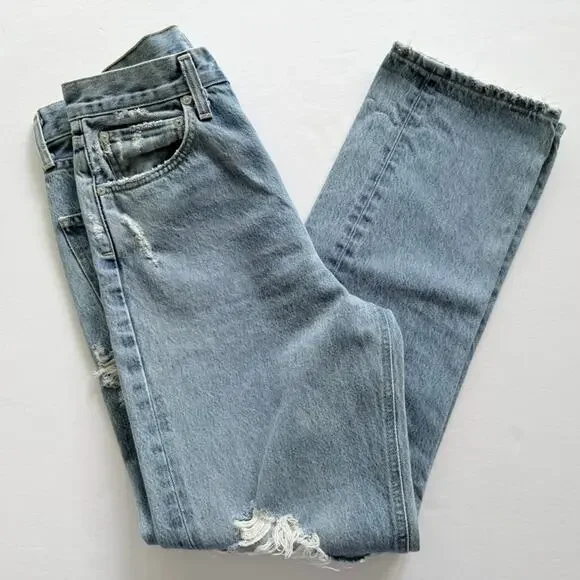 Agolde '90s Jeans Mid-Rise Loose Fit Size 25 Distressed Straight Leg Retro USA - Picture 2 of 9